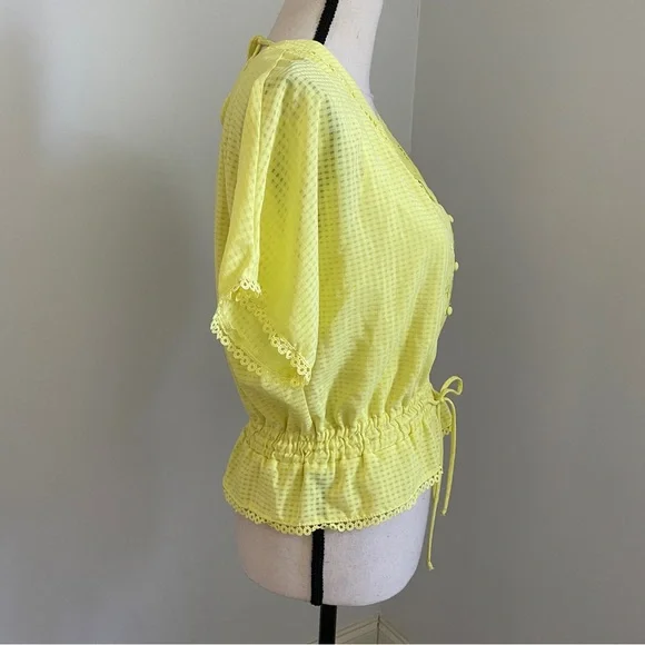 Francesca's Collections Bright Yellow Short Sleeve Shirt size Medium Miami Top - Picture 6 of 10